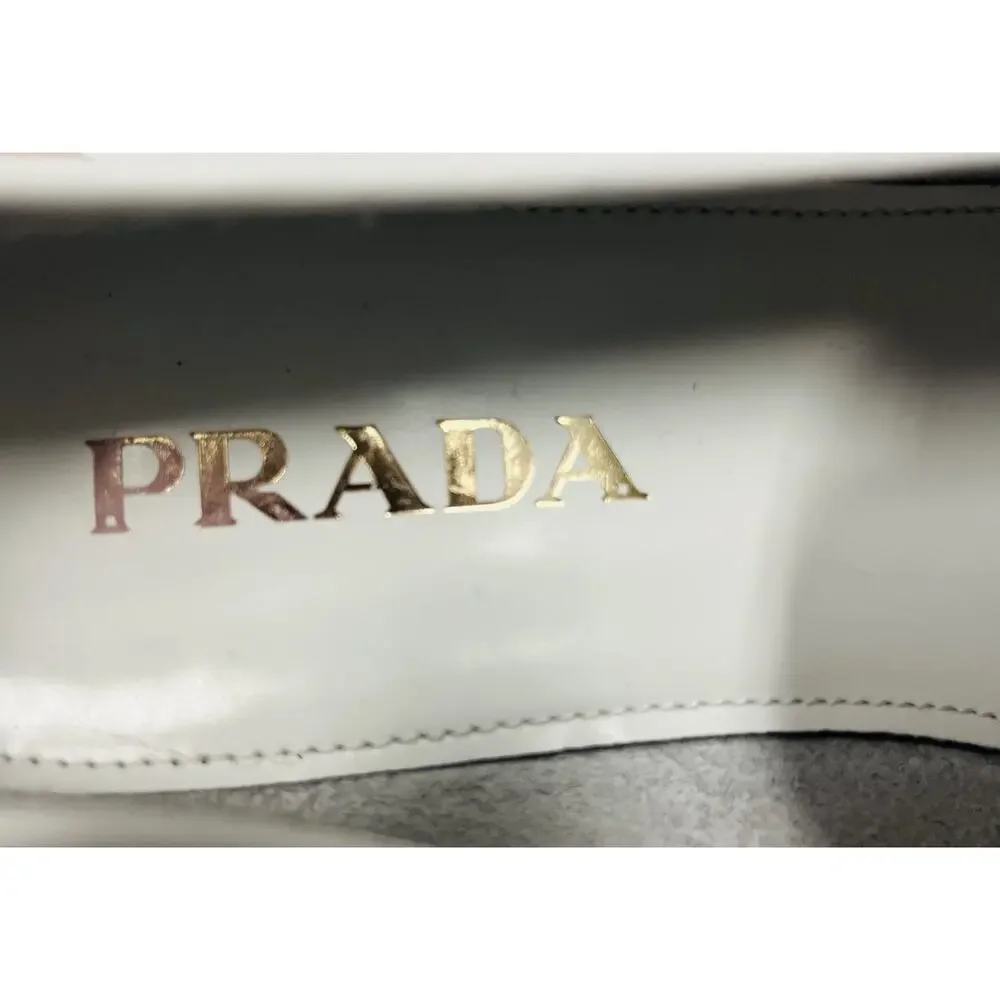 PRADA White Leather Metal Triangle Logo Slip-On Loafers Size 36.5 US 6.5 - Picture 11 of 11